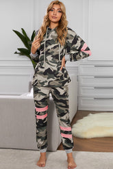 Camouflage Contrast Detail Hoodie and Joggers Lounge Set - Shah S. Sahota